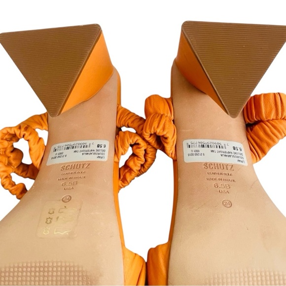 SCHUTZ Lirah Orange Ruched Strap Block Heel Sandals 6.5M - Picture 3 of 10